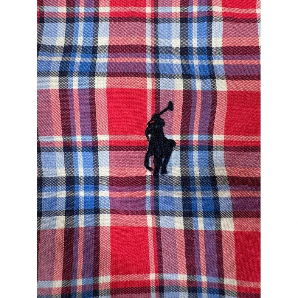 Ralph Lauren Kids Boys Red Blue Plaid Cotton Button Down Shirt Large 14-16 Pony